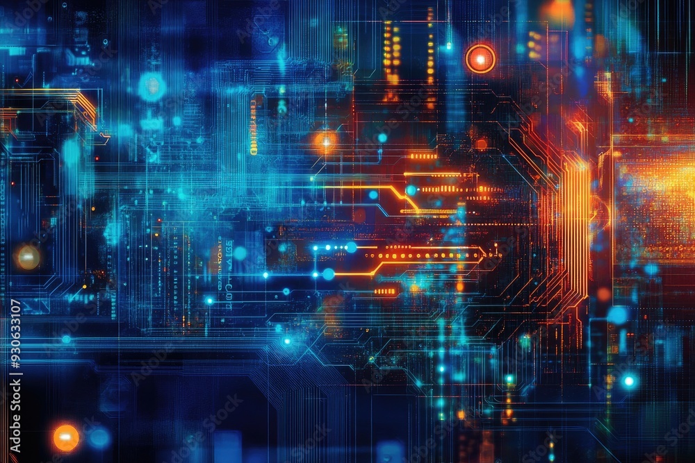 Abstract Digital Circuitry with Glowing Lines and Points Abstract Digital Circuitry with Glowing Lines and Points