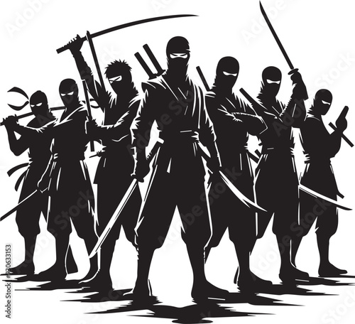 Black and white ninja silhouette collection photo