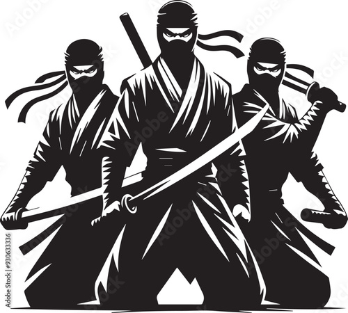 Black and white ninja silhouette collection