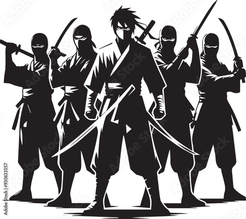 Black and white ninja silhouette collection