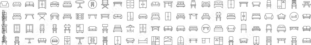 Couch, Sofa, Table, Chair Line Icon Bundle. Editable Stroke. Minimalistic Linear Pictogram for Design of Cards, Apps, Banners, Posts Couch, Sofa, Table, Chair Line Icon Bundle. Editable Stroke. Minimalistic Linear Pictogram for Design of Cards, Apps, Banners, Posts