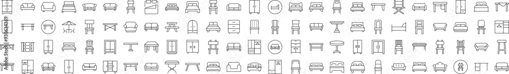 Pack of Line Icons of Couch, Sofa, Table, Chair. Editable Stroke. Minimalistic Linear Pictogram for Design of Cards, Apps, Banners, Posts Pack of Line Icons of Couch, Sofa, Table, Chair. Editable Stroke. Minimalistic Linear Pictogram for Design of Cards, Apps, Banners, Posts