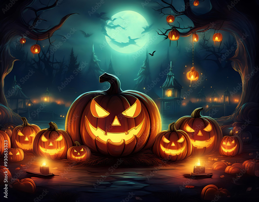 glowing fantasy night setting perfect halloween background glowing fantasy night setting perfect halloween background