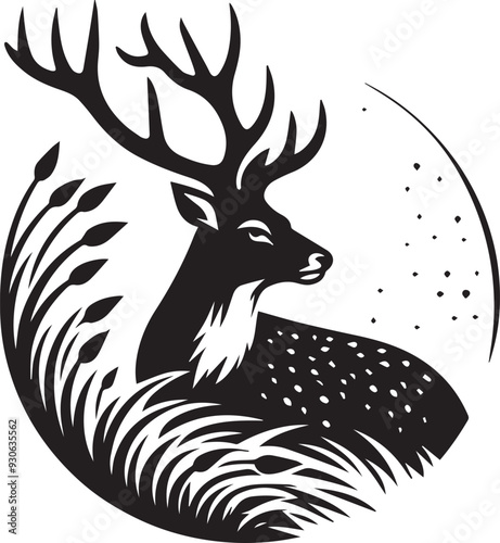 A black and white deer silhouette design photo