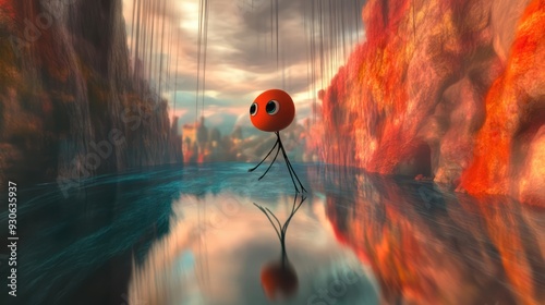 Whimsical 3D render of a whimsical cartoon character in a magical setting