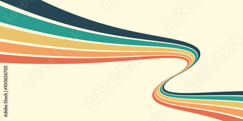 Abstract background of rainbow groovy Wavy Line design in 1970s Hippie Retro style. Vector pattern ready to use for cloth, textile, wrap and other.