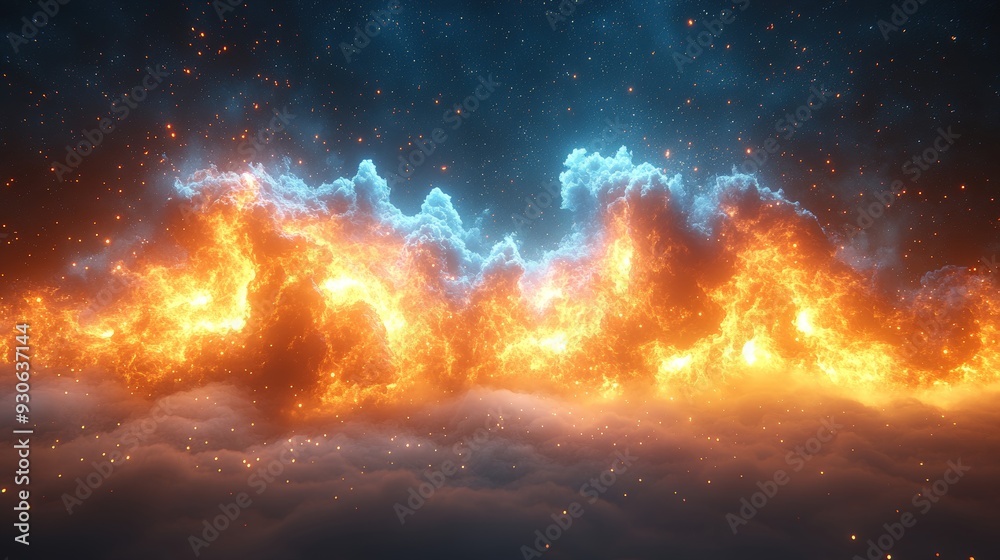 Obraz premium Blue and Orange Fire Clouds