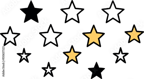 Stars collection. Star vector icons. Golden and Black set of Stars, isolated on transparent background. Star icon. Stars in modern simple flat style. Vector