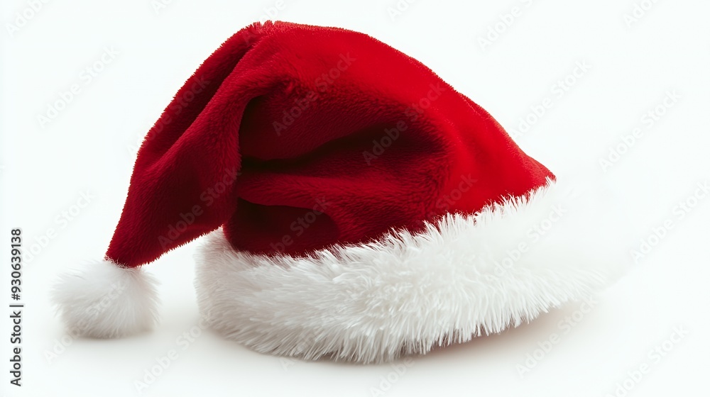 A red Santa hat with white fur trim, symbolizing festive holiday celebrations. A red Santa hat with white fur trim, symbolizing festive holiday celebrations.