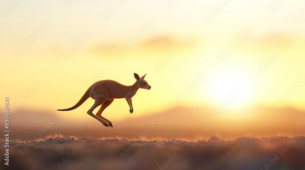 A 3D scene of a kangaroo jumping through the Australian outback, warm evening light, wide-angle shot, detailed textures, ultra-realistic rendering. A 3D scene of a kangaroo jumping through the Australian outback, warm evening light, wide-angle shot, detailed textures, ultra-realistic rendering.