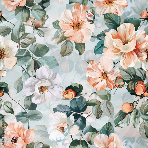 Wallpaper Mural Custom Size Fabric Wall Backdrop with Floral Patterns in Pastel Colors Torontodigital.ca