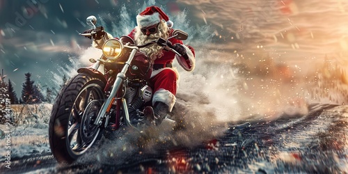 Santa riding motorcycle