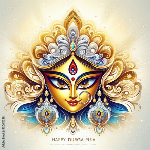 Happy Durga Puja, Navratri festival of India with poster, card background.