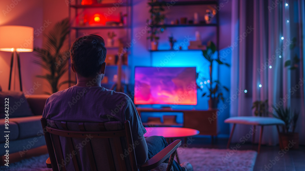 Fototapeta premium the alone man watching the tv