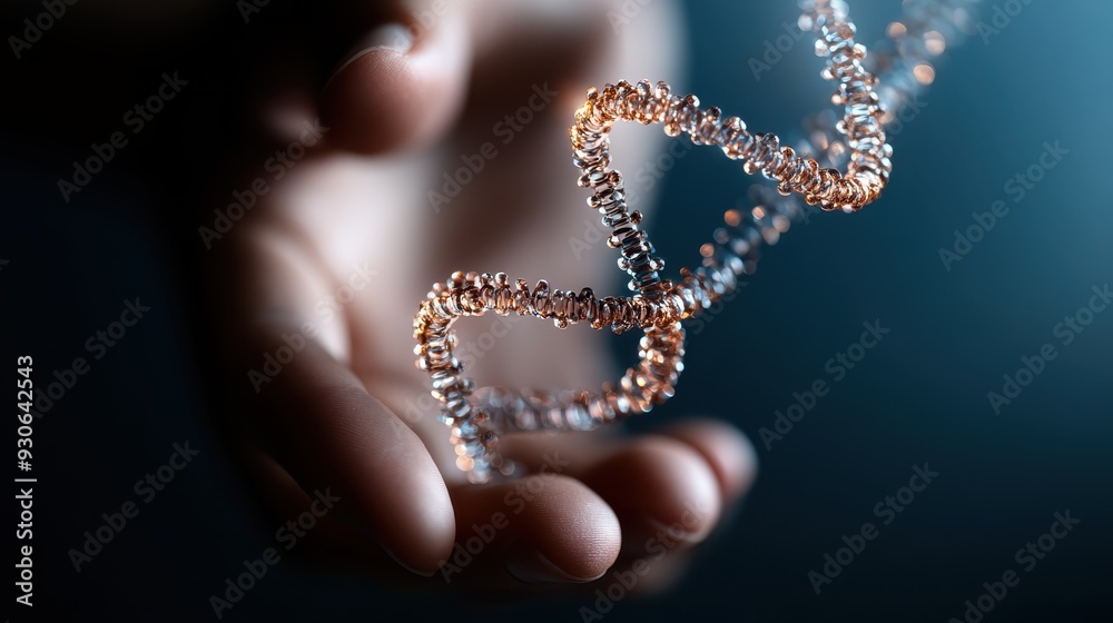 Photograph featuring a hand presenting a DNA helix structure against a dark background, symbolizing science, innovation, and the intricate nature of genetic research. Photograph featuring a hand presenting a DNA helix structure against a dark background, symbolizing science, innovation, and the intricate nature of genetic research.