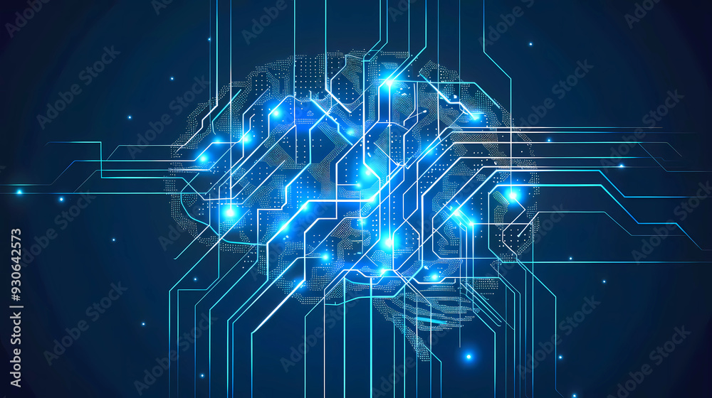 Obraz premium Abstract blue human brain.Digital Brain Connected to Data Center .technology brain background