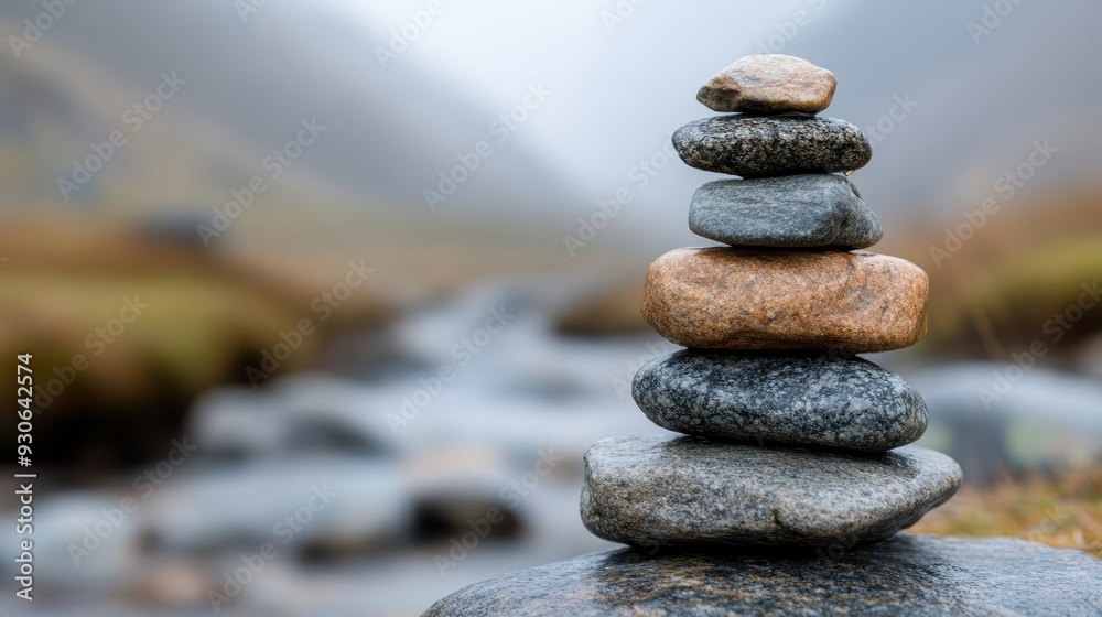 A carefully stacked pile of stones near a flowing river, symbolizing balance and stability in the tranquility of nature’s embrace, with a serene backdrop. A carefully stacked pile of stones near a flowing river, symbolizing balance and stability in the tranquility of nature’s embrace, with a serene backdrop.