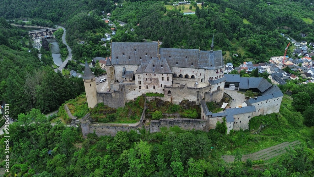 drone photo Vianden castle Luxembourg europe drone photo Vianden castle Luxembourg europe