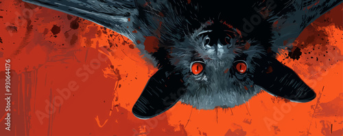 Vampire bat hanging upside down. Vector flat isolated.