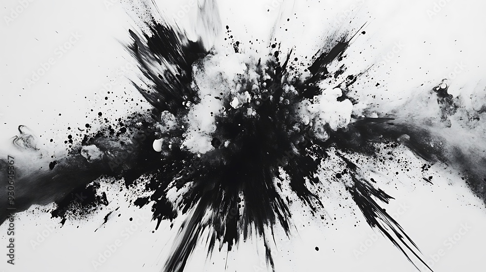 Abstract Ink Splash Art - Dynamic Black Ink Explosion on White Canvas,painted Grunge badge brush Abstract Ink Splash Art - Dynamic Black Ink Explosion on White Canvas,painted Grunge badge brush