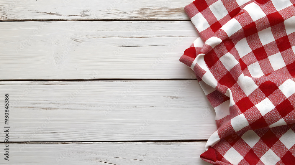 Flat lay cotton with copy space for text menu to restaurants. Top view of fabric tablecloth checkered on wooden white table.
Flat lay cotton with copy space for text menu to restaurants. Top view of fabric tablecloth checkered on wooden white table.