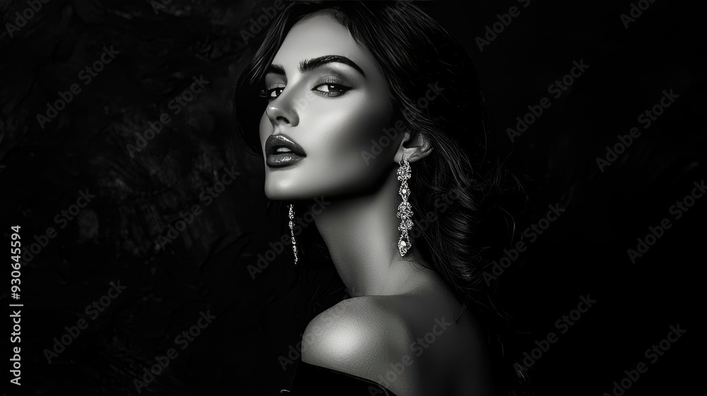 Black and white photo of an elegant woman. The classic monochrome tones highlight her sophisticated style and grace, capturing a timeless and refined look. Black and white photo of an elegant woman. The classic monochrome tones highlight her sophisticated style and grace, capturing a timeless and refined look.