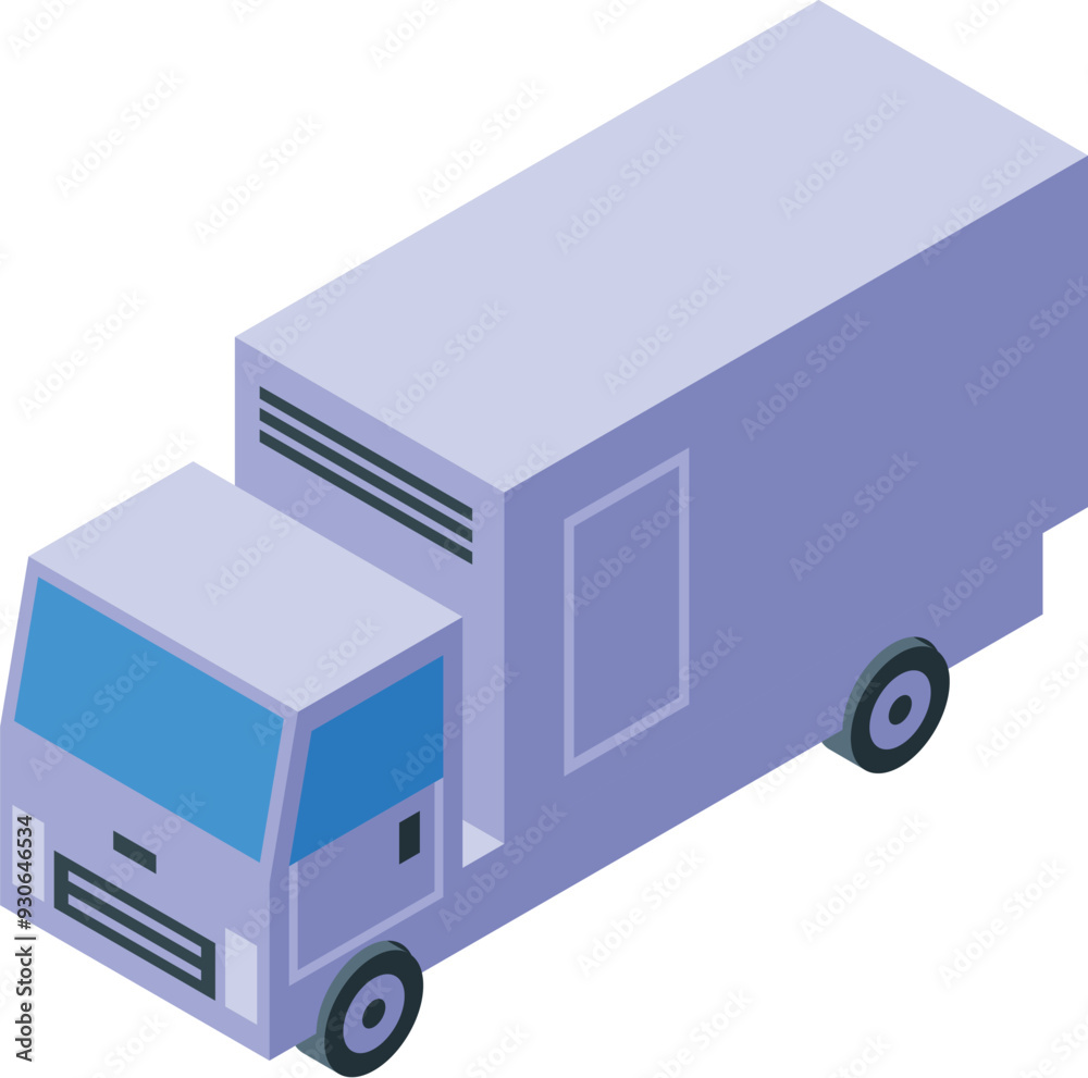Fototapeta premium Big delivery truck is bringing goods to a shop in the city center