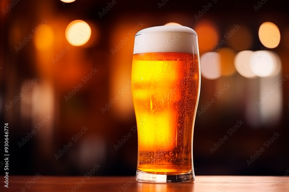 Close-up of a mug with cold beer, side view, photographic style. Close-up of a mug with cold beer, side view, photographic style.