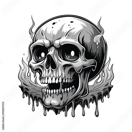 A black and white drawing of a skull with a black nose and a white skull. generative Ai 