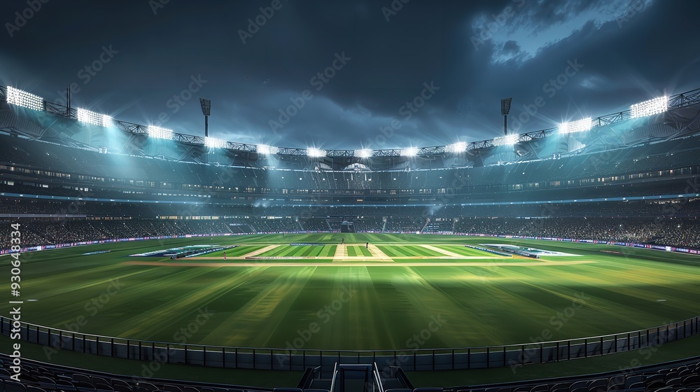 custom made wallpaper toronto digitalAerial view of realistic oval sports stadium with floodlights and cricket pitch in urban setting