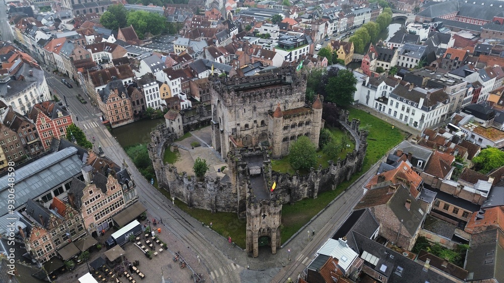Fototapeta premium drone photo Castle of the Counts of Flanders Ghent belgium europe