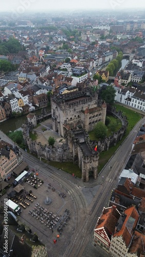 drone photo Castle of the Counts of Flanders Ghent belgium europe