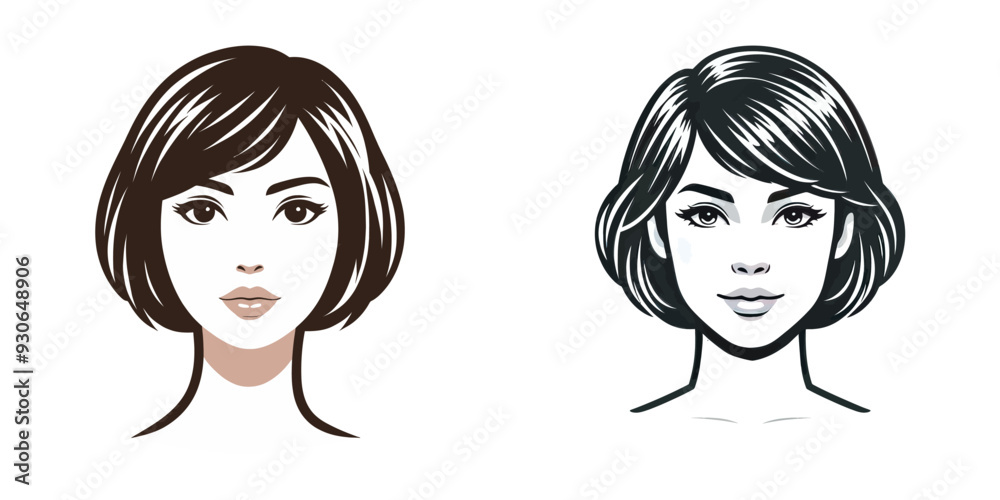 Vector icons of two women with short hair in a monochrome style, ideal for minimalist and fashion themes. Vector icons of two women with short hair in a monochrome style, ideal for minimalist and fashion themes.