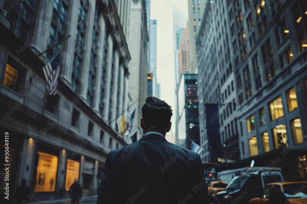 A man in a suit is walking down a city street A man in a suit is walking down a city street