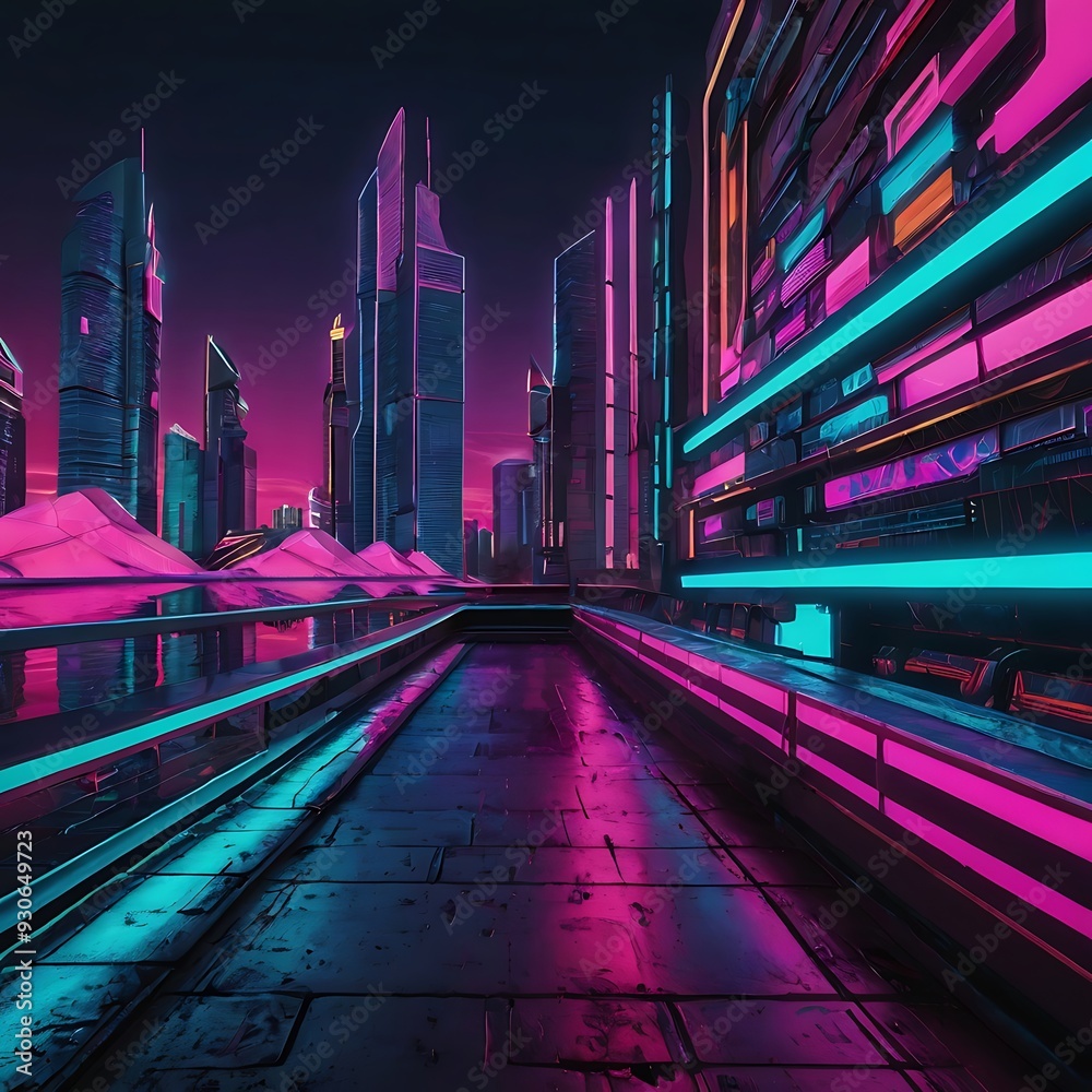 Futuristic synth wave style background with neon grids, futuristic Cityscape with Neon lights, cityscape landscape with sci-fi elements and futuristic wave background Futuristic synth wave style background with neon grids, futuristic Cityscape with Neon lights, cityscape landscape with sci-fi elements and futuristic wave background