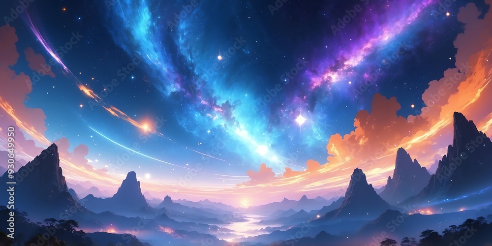 Fototapeta premium Soft pastel anime style breathtaking orange cosmic nebula swirling background