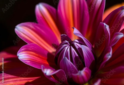 Pink flower close up on black background