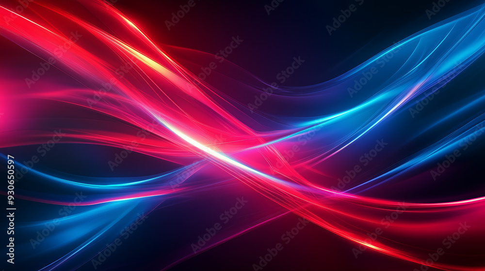 Abstract background with neon lines and waves, glowing in shades of red and blue Abstract background with neon lines and waves, glowing in shades of red and blue