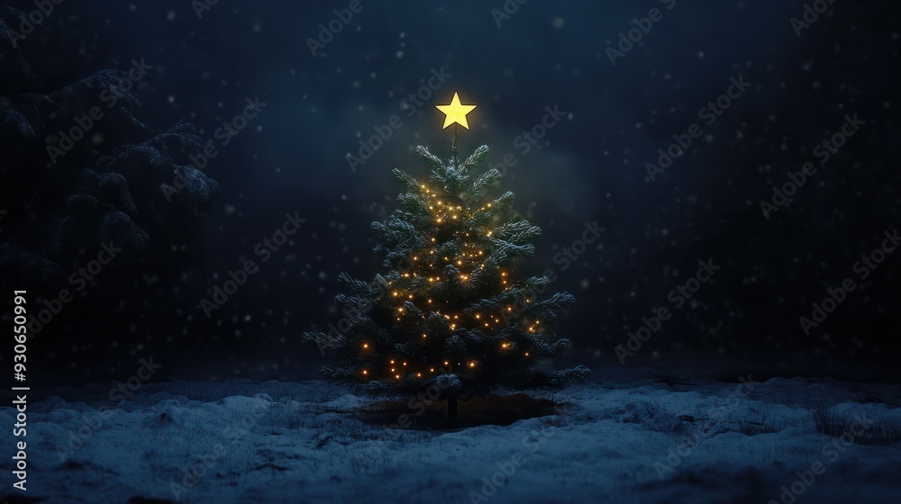 Naklejka premium Ein Weihnachtsstern an einem Weihnachtsbaum