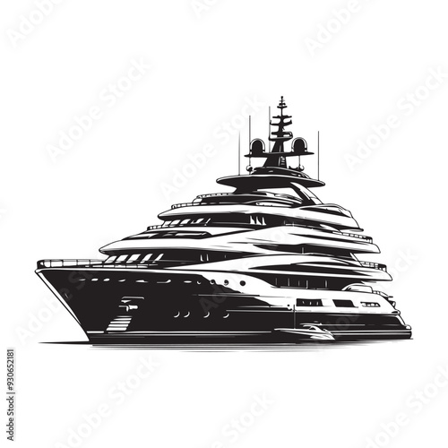 Luxury Yacht full vector art silhouette with pure white background