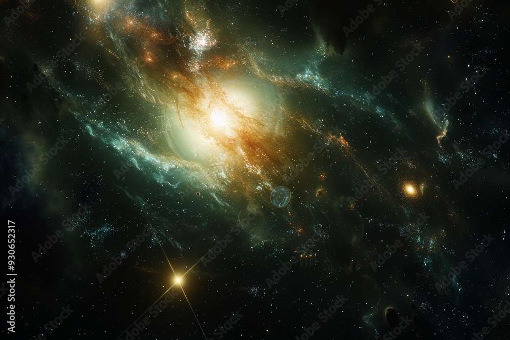Obraz premium Captivating Space Exploration Scene with Spacecraft and Galaxies