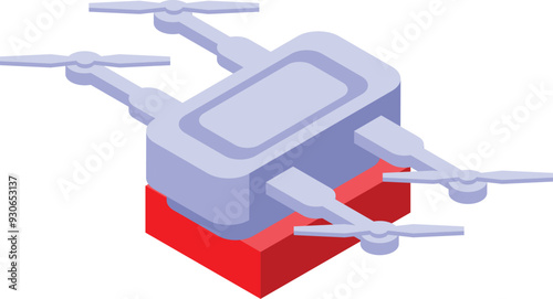 Modern drone is delivering a red parcel using its high tech rotors