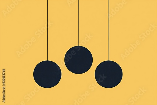 Minimalist illustration of three navy blue circles hanging on yellow background