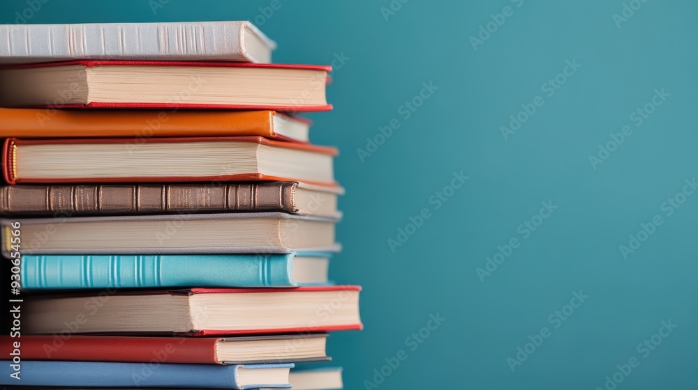 A tall stack of books of various shapes and sizes against a solid blue background, signifying depth, wisdom, and the endless pursuit of knowledge and learning. A tall stack of books of various shapes and sizes against a solid blue background, signifying depth, wisdom, and the endless pursuit of knowledge and learning.