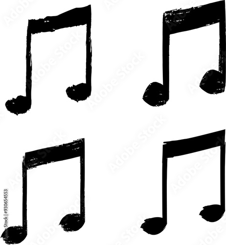 set of grunge music notes