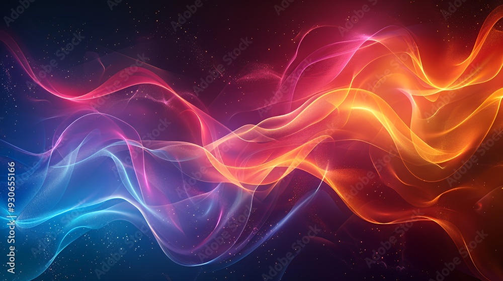 A vibrant abstract design with flowing waves of color in blue, orange, and red. A vibrant abstract design with flowing waves of color in blue, orange, and red.