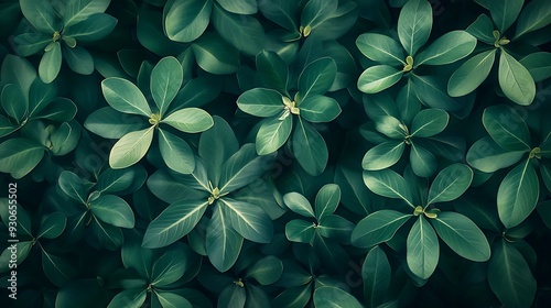 A close-up image of a lush green foliage with deep green leaves, creating a natural texture and a calming atmosphere.