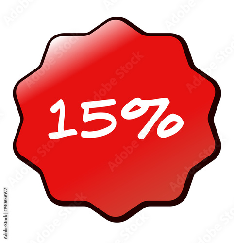 15% Discount sale tag, Sale offer price sign. Special offer symbol isolated on transparent background.