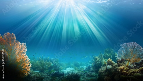 sea underwater scene with coral and light rays animation background illustration