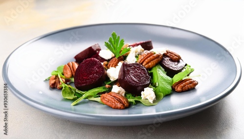 salad with baked beets goat cheese pecans img photo